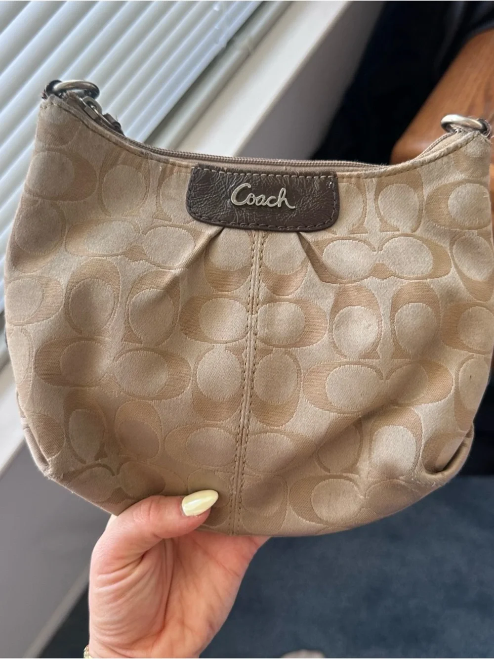 Vintage Coach Signature Monogram Small Crossbody Bag Purse Brown Jacquard Y2K